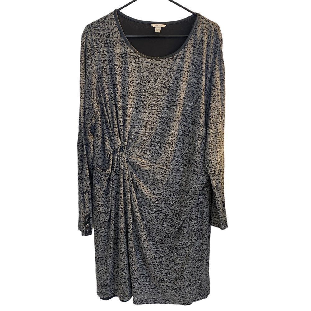 Cato Black/Gray Long Sleeve Side‎ Ruched Dress Sz 22/24W